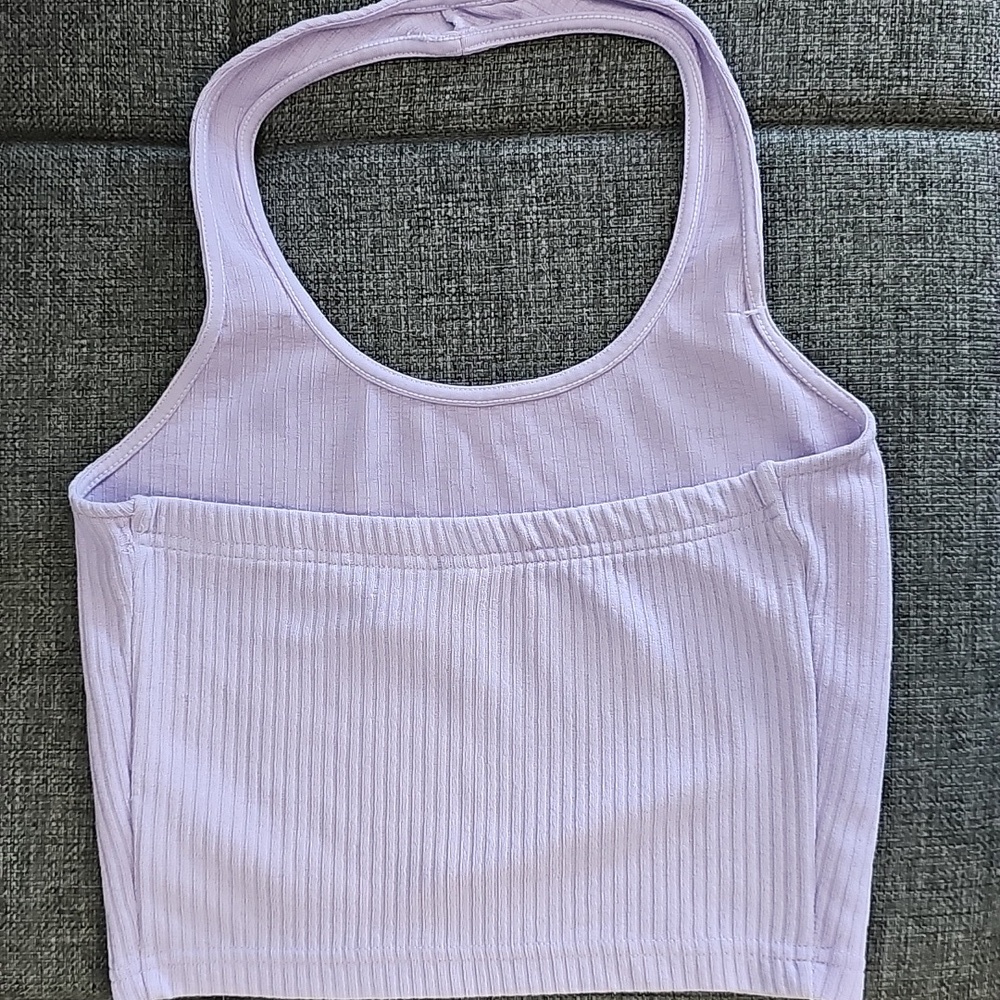 Divided Lavender Ribbed Halter Tank Top,S - Picture 2 of 3